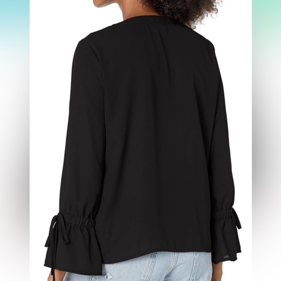 J. Crew Mercantile V-Neck Long Sleeve Sheer Blouse Tie Bell Sleeves, Black 8 NWT - Picture 5 of 12